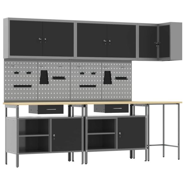 Комплект работни шкафове с чекмедже с рафт 10 pcs Черен и Сив