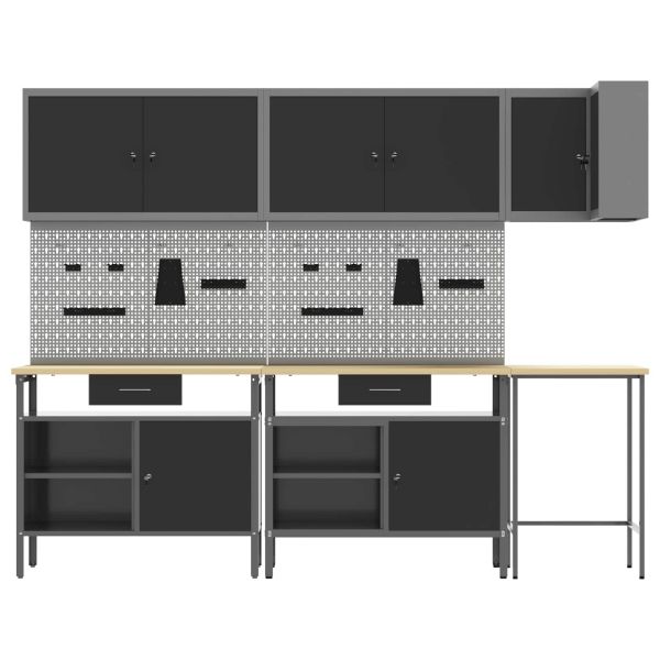 Комплект работни шкафове с чекмедже с рафт 10 pcs Черен и Сив