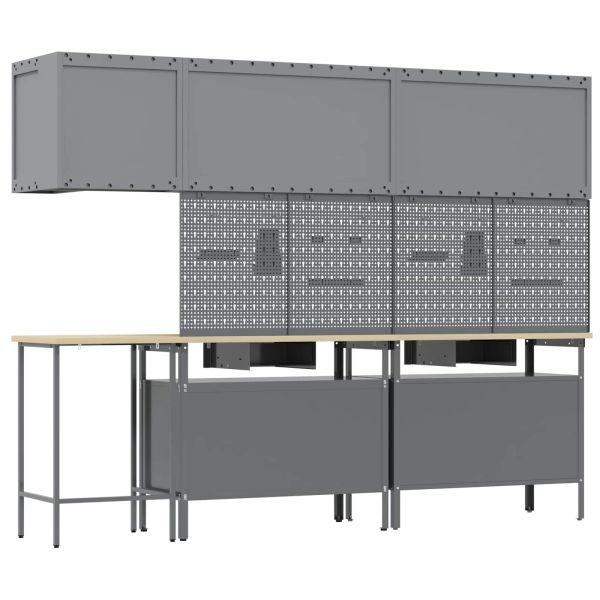 Комплект работни шкафове с чекмедже с рафт 10 pcs Черен и Сив