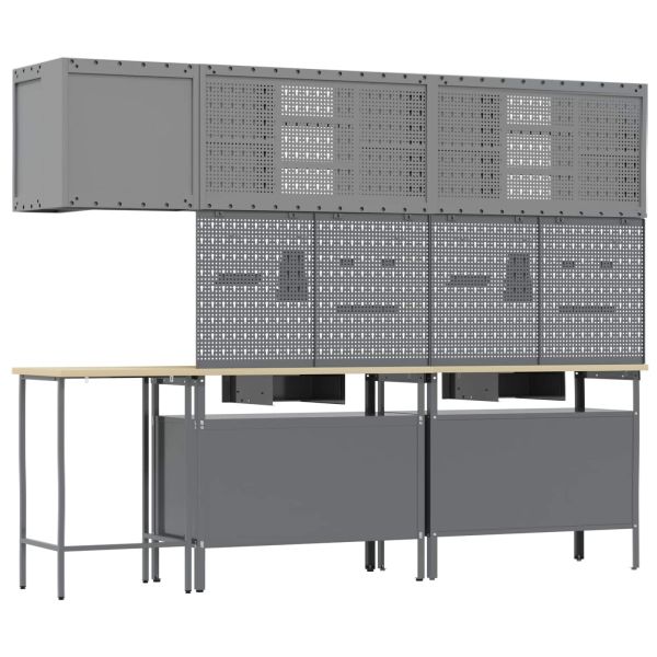 Комплект работни шкафове с чекмедже с рафт 10 pcs Черен и Сив