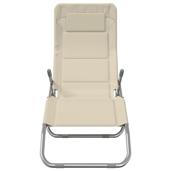 Сгъваеми шезлонги 2 бр кремав текстилен и боядисана стомана