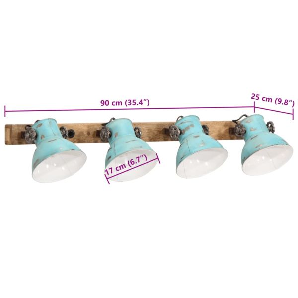 Стенна лампа 25 W състарено синьо 90x25 см E27