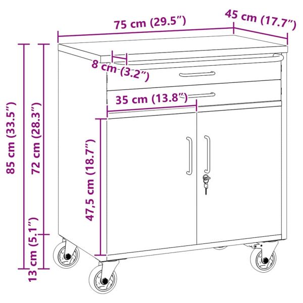 Работна маса с чекмедже с колело Черен и Сив 75 x 45 x 85 см