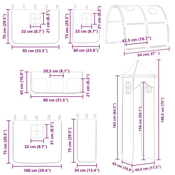 Легло на двуетажно легло за деца Черен и син 74,5 x 190 см