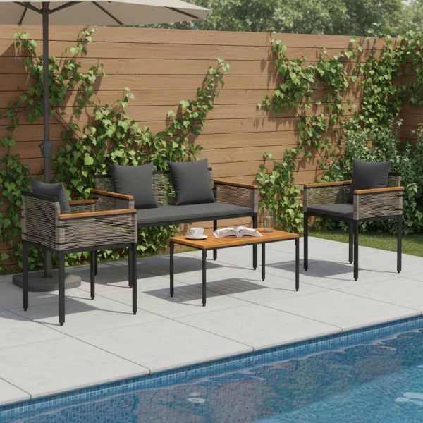 Комплект за външни мебели 4 pcs Сив и тъмен сив ПЕ ратан