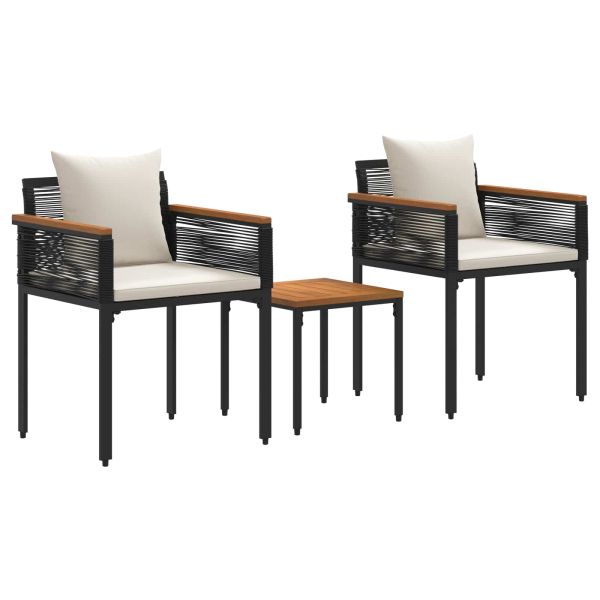 Комплект за външни мебели 3 pcs Черно и кремаво бяло ПЕ ратан