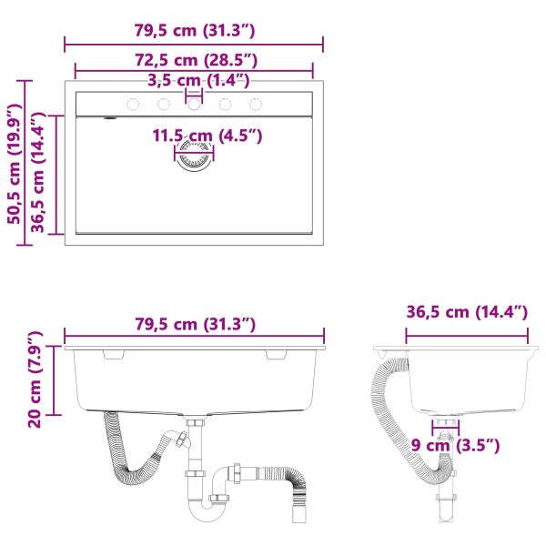 Мивка Бежово 795 x 505 мм Гранит