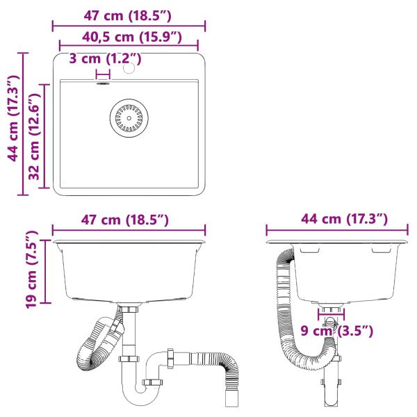 Мивка Бяло 470 x 440 мм Гранит