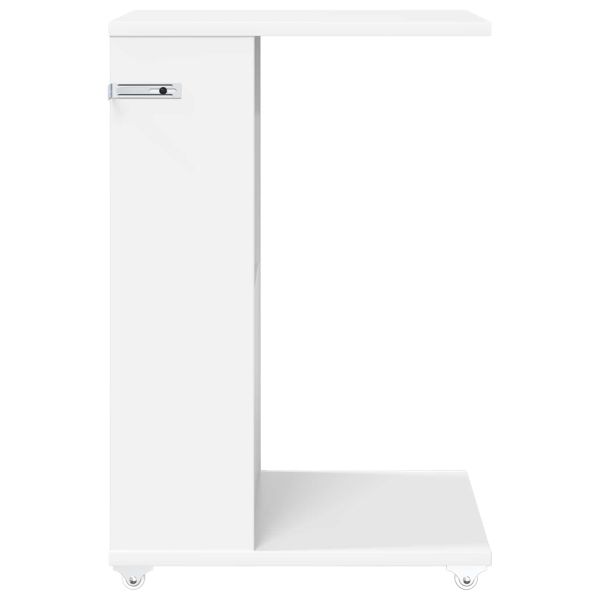 Странична маса с колело Бяло 40 x 35 x 60 см Инженерно дърво