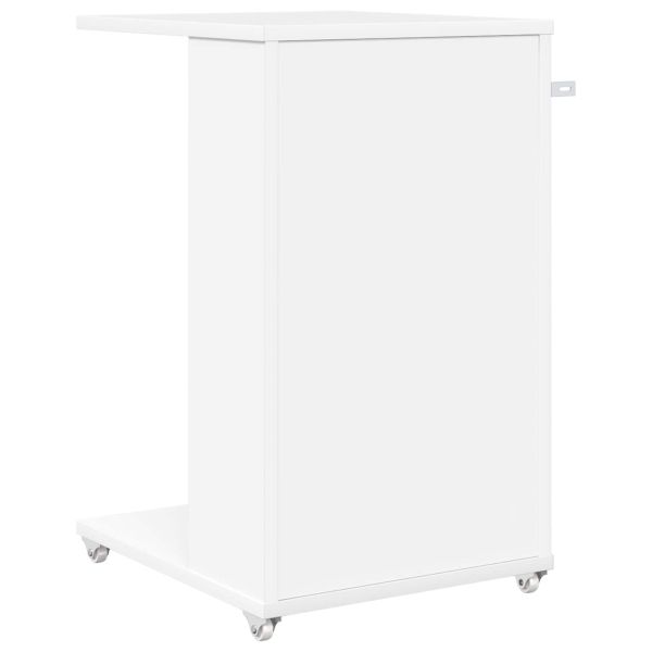 Странична маса с колело Бяло 40 x 35 x 60 см Инженерно дърво