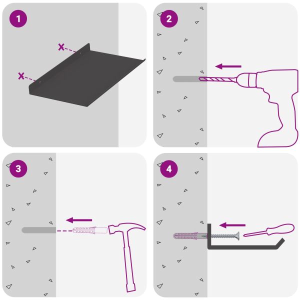 Стенен рафт с рафт 2 pcs Черно 30 x 17,5 x 2,5 см
