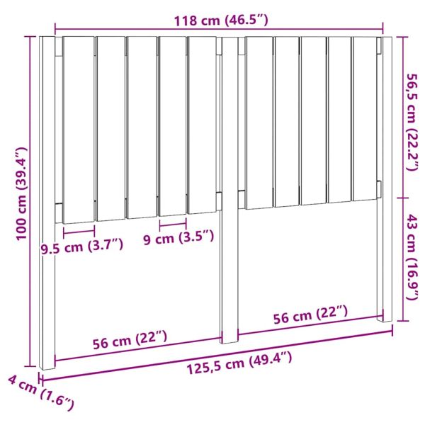 Горна табла за легло, меденокафява, 125,5x4x100 см, бор масив
