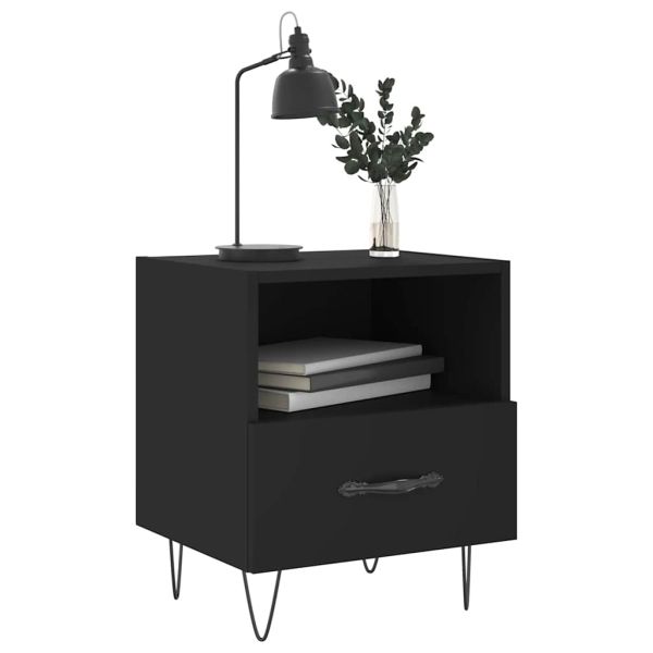 Нощни шкафчета, 2 бр, черни, 40x35x47,5 см, инженерно дърво