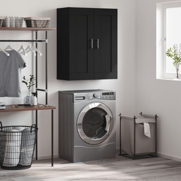 Стенен шкаф черен 69,5x34x90 см инженерно дърво