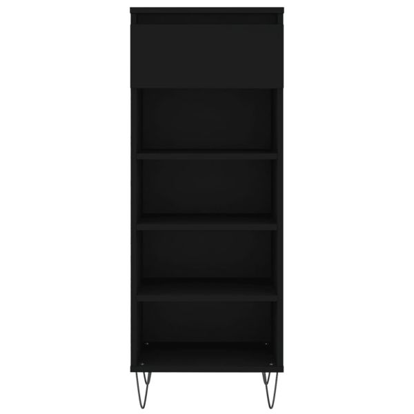 Шкаф за обувки, черен, 40x36x105 см, инженерно дърво