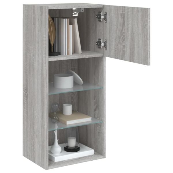 ТВ шкафове с LED осветление, 2 бр, сив сонома, 40,5x30x90 см