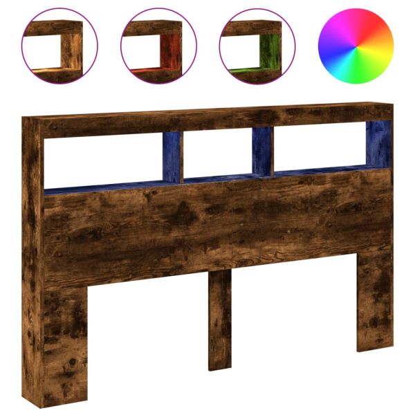 Табла шкаф с LED, опушен дъб, 160x17x102 см