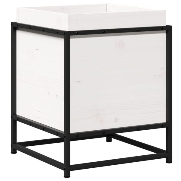 Градински сандък, бял, 40x40x50 см, борово дърво масив