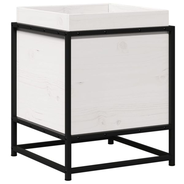 Градински сандък, бял, 40x40x50 см, борово дърво масив