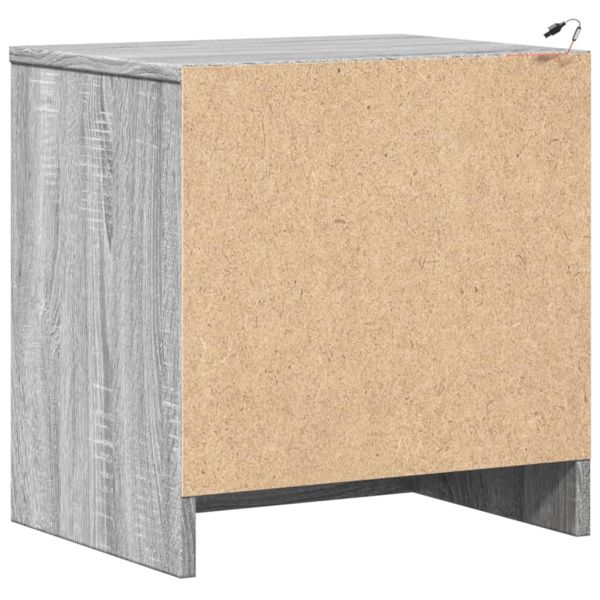 Нощно шкафче с LED осветление, сив сонома, инженерно дърво