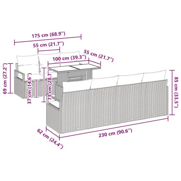 Градински Софа Комплект със съхранение 8 pcs Черно полиратан