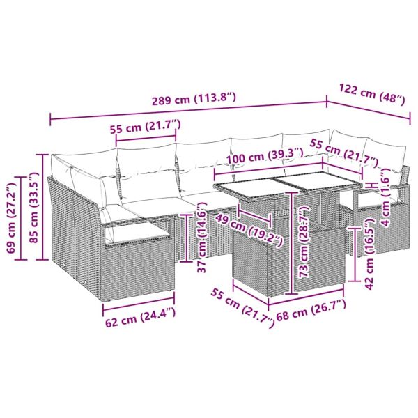 Градински Софа Комплект 8 pcs Светлосиво полиратан