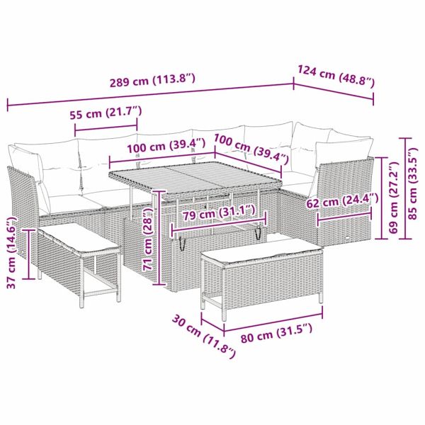 Градински Софа Комплект 9 pcs Сив полиратан