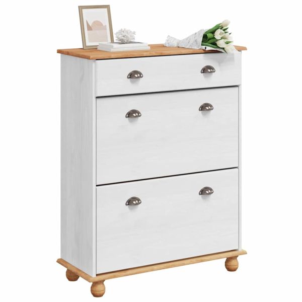 Шкаф за обувки ASKIM Бяло 85 x 35 x 108 см Солидно борово дърво