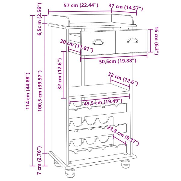 Шкаф за вино ASKIM Бяло с меден връх 57 x 37 x 114 см
