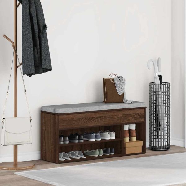 Пейка за обувки, кафяв дъб, 102x30,5x45 см, инженерно дърво