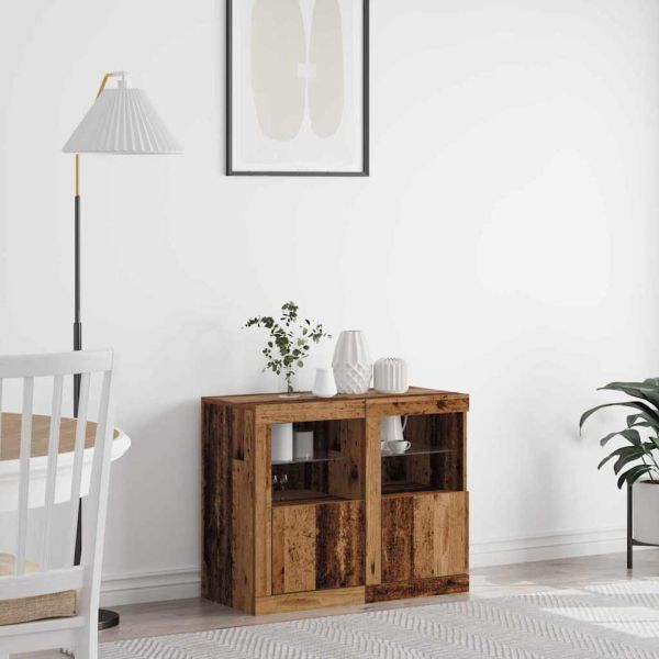 LED конзолна маса 2 pcs Старо дърво 41 x 37 x 67 см