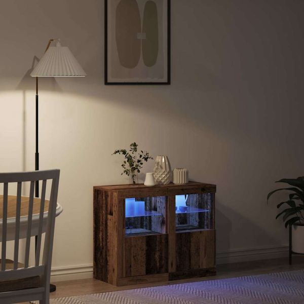 LED конзолна маса 2 pcs Старо дърво 41 x 37 x 67 см