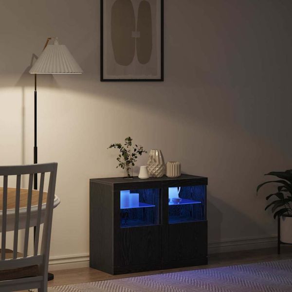 LED конзолна маса 2 pcs Черния дъб 41 x 37 x 67 см