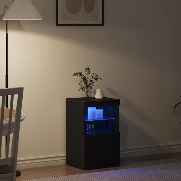 LED конзолна маса Черния дъб 41 x 37 x 67 см Инженерно дърво