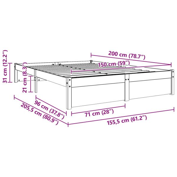 Рамка за легло Кафяво с восъчно покритие 150 x 200 cm
