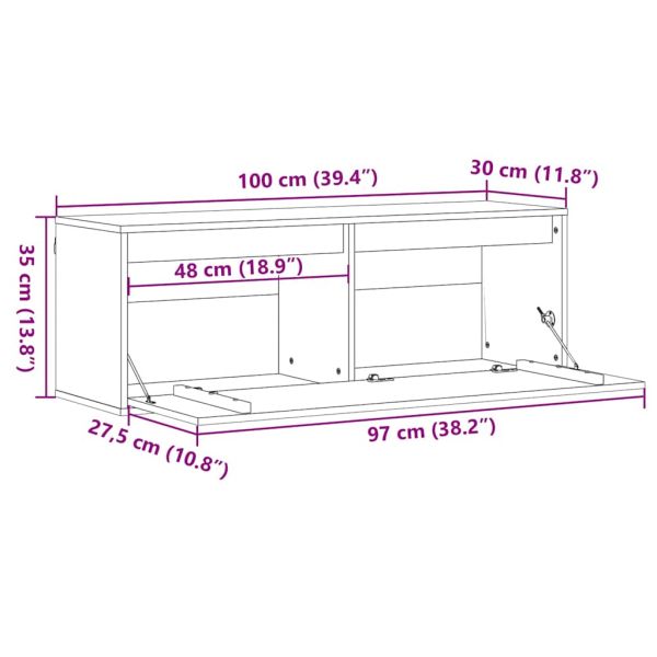 Стенен шкаф с рафт Кафяво с восъчно покритие 100 x 30 x 35 см