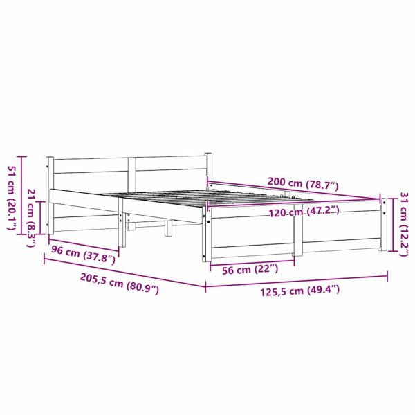 Рамка за легло Кафяво с восъчно покритие 205.5 x 95.5 x 51 см