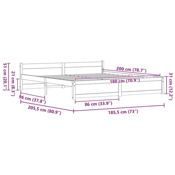Рамка за легло Кафяво с восъчно покритие 205.5 x 95.5 x 51 см