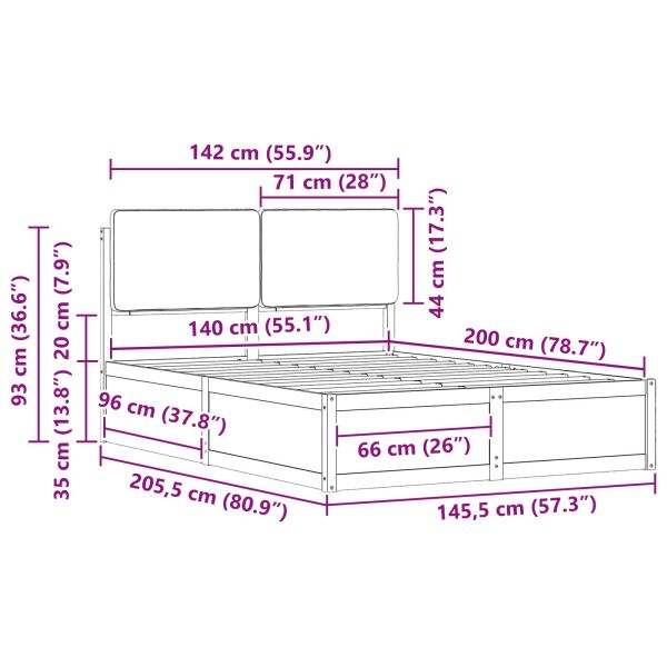 Леглова рамка с тапицирана гръбна част Черно 150 x 200 cm
