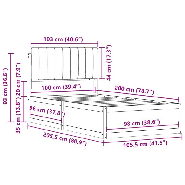 Леглова рамка с тапицирана гръбна част Светлосиво 100 x 200 cm