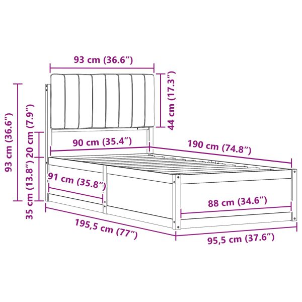 Леглова рамка с тапицирана гръбна част Светлосиво 90 x 190 cm