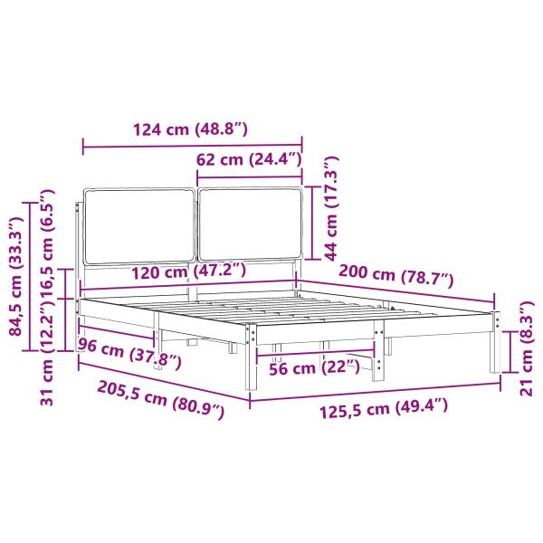 Леглова рамка с тапицирана гръбна част Черно 120 x 200 cm