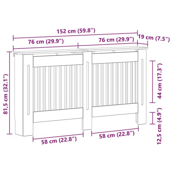 Калъф за радиатор Циментено сиво 152 x 19 x 81,5 cm
