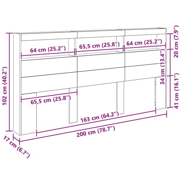 Облегалка за глава с рафт Старо дърво 200 x 17 x 102 cm