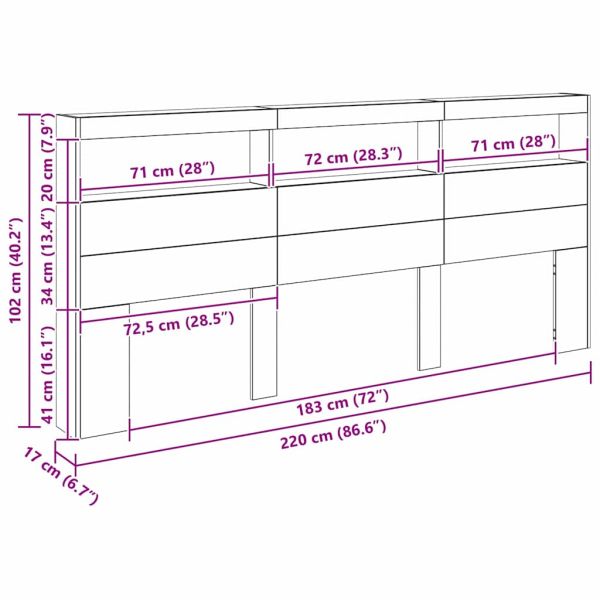 Облегалка за глава с рафт Дъб 220 x 17 x 102 cm Инженерно дърво