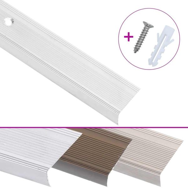 Ръбове за стъпала, Г-образни, 5 бр, алуминий, 90 см, сребристи