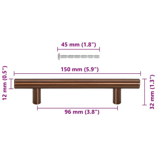 Дръжки за шкафове, 10 бр, бронз, 96 мм, неръждаема стомана