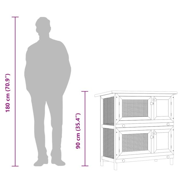 Външна клетка за зайци, 4 врати, сива, дърво