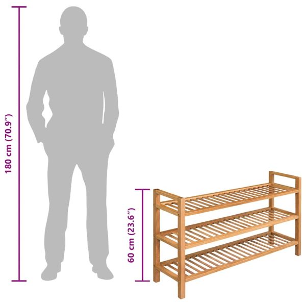 Поставка за обувки с 3 рафта, 100x27x60 см, дъбов масив