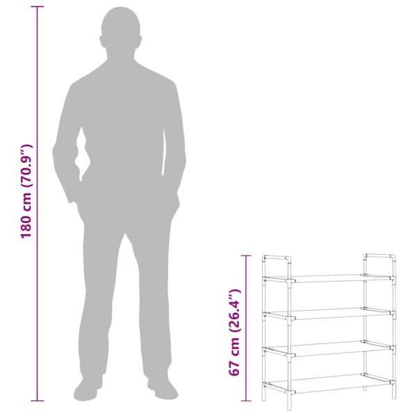 Стелаж за обувки с 4 рафта, метал и нетъкан текстил, черен